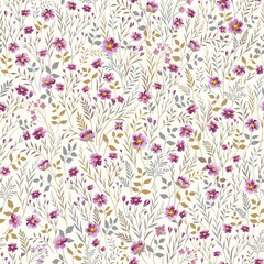Stickers Vintage bloemen patronen Roze weidebloemen naadloos patroon  © citradora