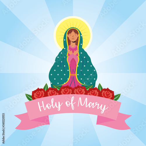 assumption of beautiful mary virgin with roses and ribbon