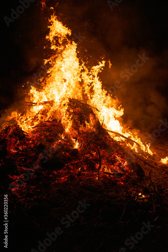 Big bonfire burning in the night