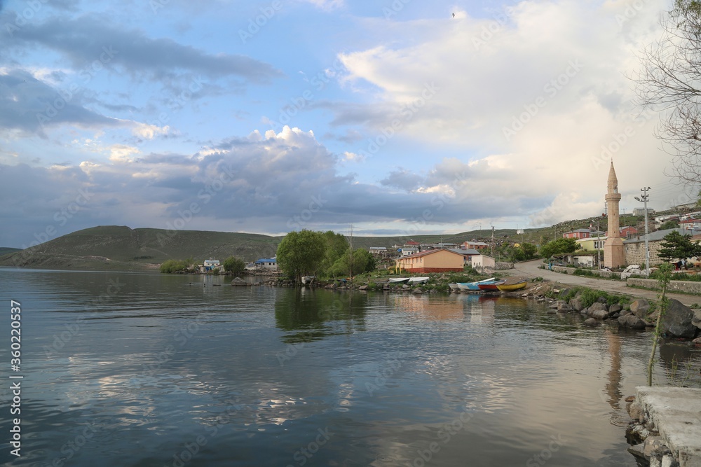 Lake Aktas and Kenarbel Village.Cildir district of Ardahan City.