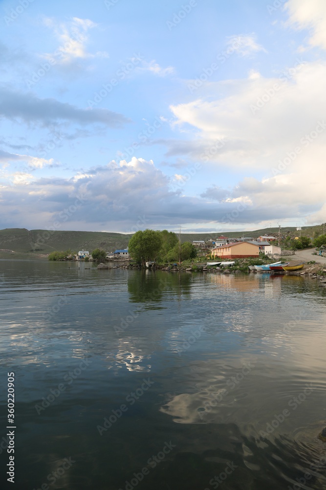 Lake Aktas and Kenarbel Village.Cildir district of Ardahan City.