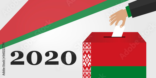 Concept of Belarus Election 2020. Hand Putting Voting Paper in the Ballot Box. Vector Illustration Flat Style