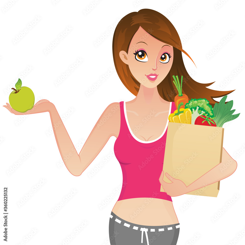 Beautiful woman choosing fruits and vegetables for her diet Beautiful woman choosing fruits and vegetables for her diet