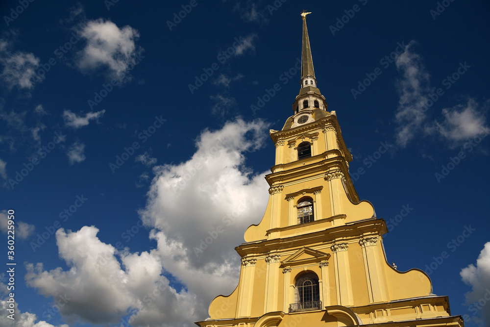 Peter and Pauls cathedral at Peter and Pauls fortress. Saint-Petersburg, Russia. Color photo. Peter and Pauls cathedral at Peter and Pauls fortress. Saint-Petersburg, Russia. Color photo.