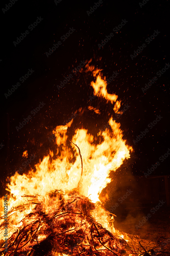 Top of a bonfire burning in the night Top of a bonfire burning in the night