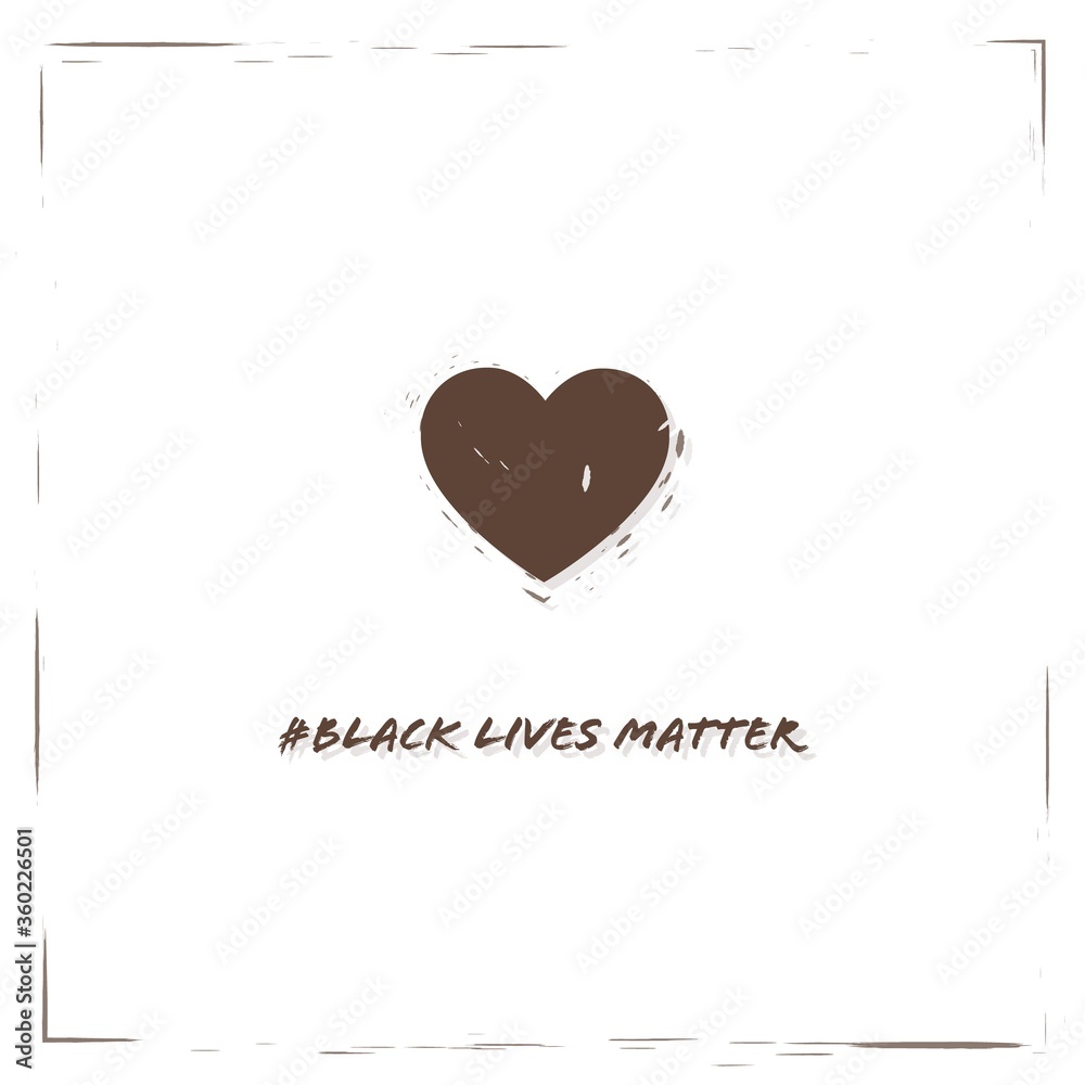 Black lives matter with black skin color heart. Hand writing vector eps10 illustration