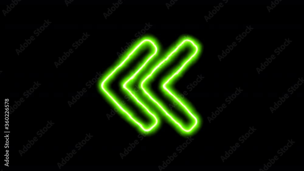 The appearance of the green neon symbol chevron double left. Flicker, In - Out. Alpha channel Premultiplied - Matted with color black The appearance of the green neon symbol chevron double left. Flicker, In - Out. Alpha channel Premultiplied - Matted with color black