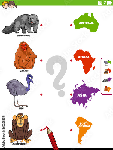 match animal species and continents educational game