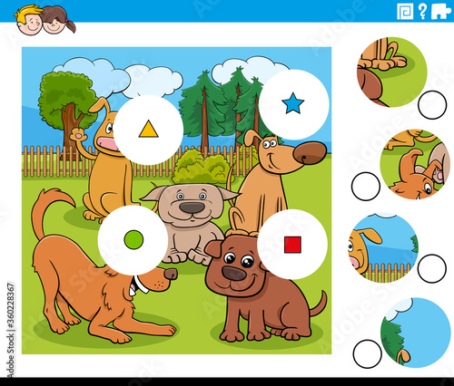 match pieces puzzle with dogs characters