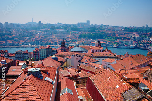 Roofs and in the background the Douro river in Porto, Portugal