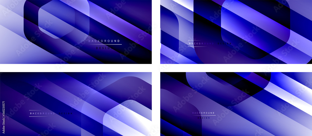 Set of hexagon geometric shapes and fluid gradients with 3d shadow and light straight lines, minimal abstract backgrounds Set of hexagon geometric shapes and fluid gradients with 3d shadow and light straight lines, minimal abstract backgrounds
