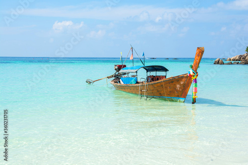 beautiful beach and boat in tropical sea at lipe island ,satun Thailand © serra715