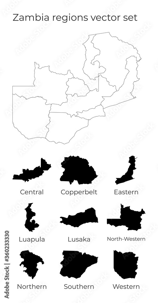 Zambia map with shapes of regions. Blank vector map of the Country with regions. Borders of the country for your infographic. Vector illustration.