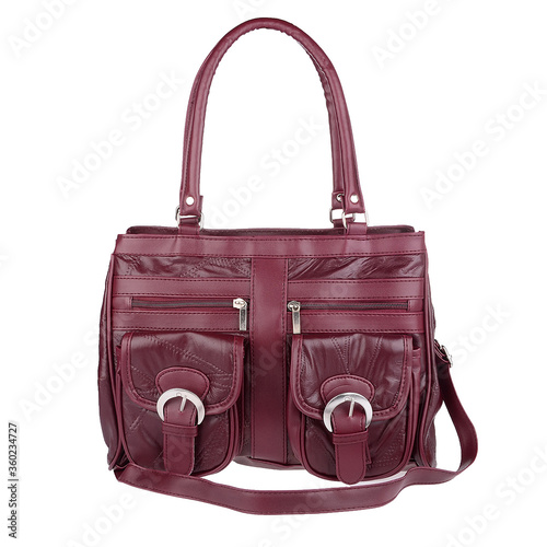 Modern woman's cherry handbag on white background