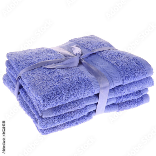 stack of purple towels isolated on white background