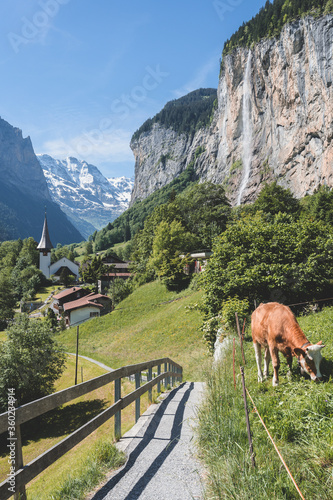 Mountain village in the alps, Lauterbrunnen, Switzerland