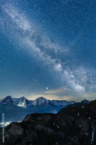 Milky way over Eiger, Mönch, Jungfrau, Switzerland, Bernese Highlandes