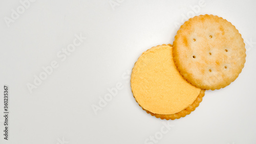 Cheese Cookies top view on white background