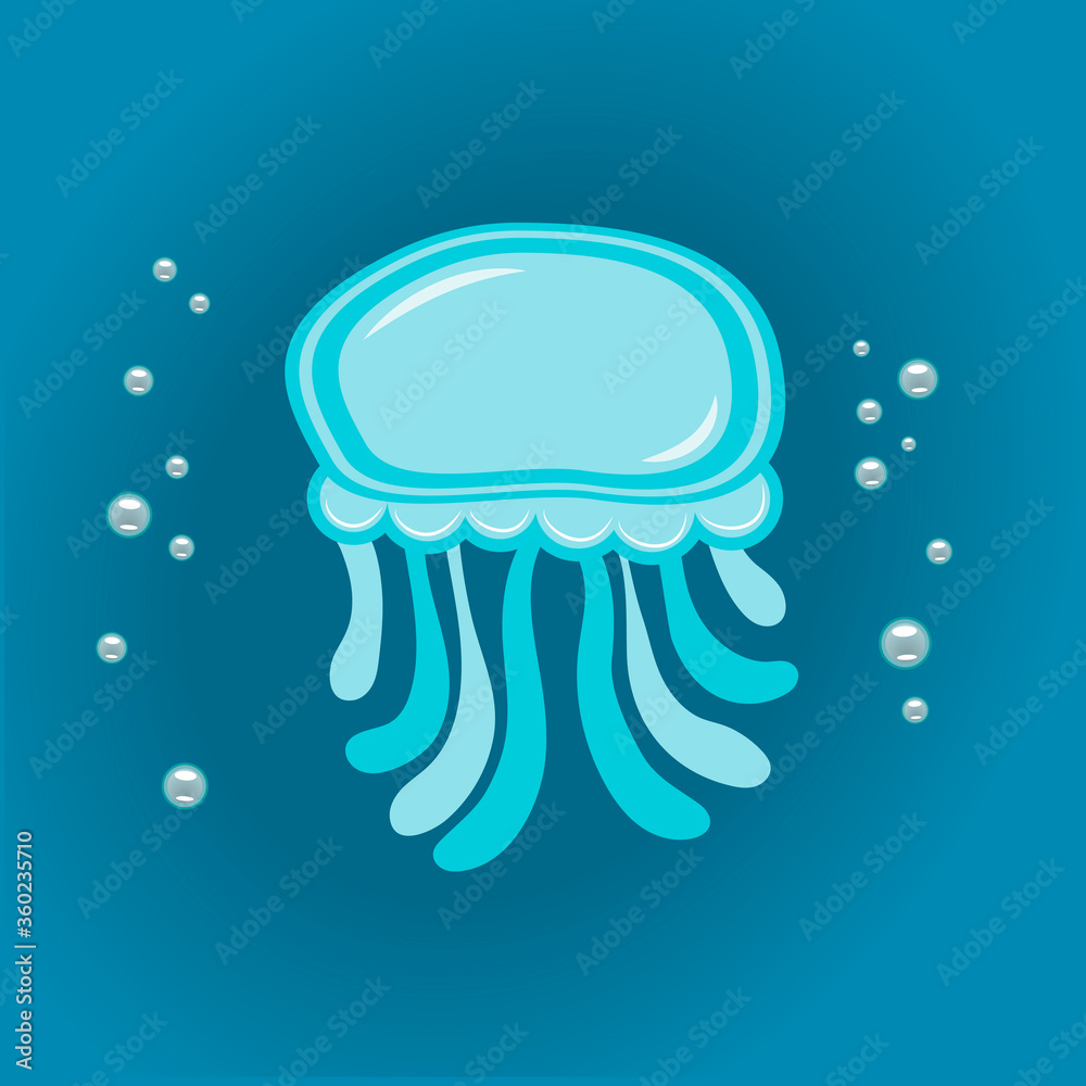 Jellyfish in a blue water with bubbles iollustration. Jellyfish in a blue water with bubbles iollustration.