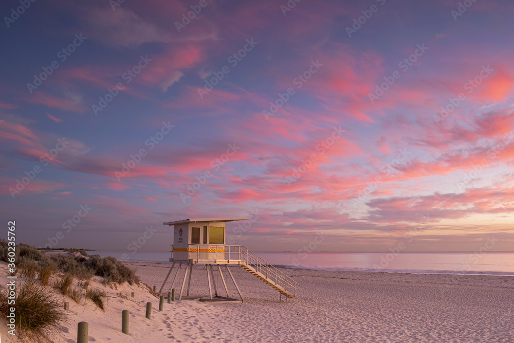 lifeguard tower at sunset,Perth Western Australia