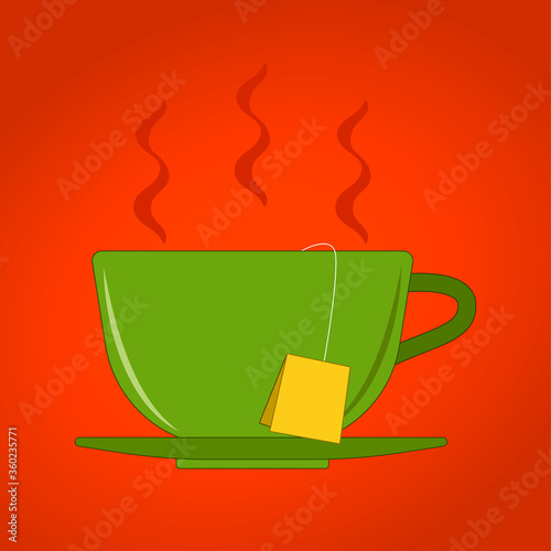 Green cup of hot tea illustration.