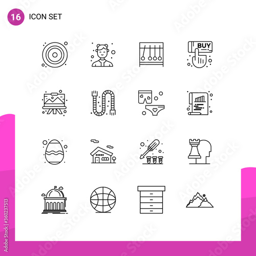 Editable Vector Line Pack of 16 Simple Outlines of designing, click, work, buy, medicine photo
