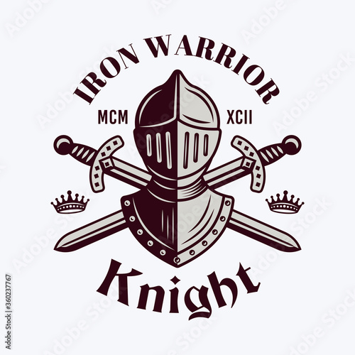 Knight helmet and swords vector royal emblem