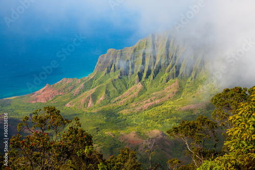 The Kalalau Overlook on the Na Pali shores of the island of Kauai, Hawaii