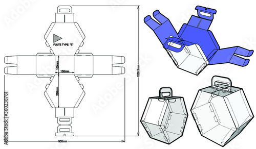 Hexagonal self assembly packaging and Die-cut Pattern. The .eps file is full scale and fully functional. Prepared for real cardboard production.