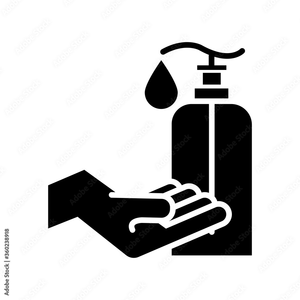 hand with antibacterial soap bottle silhouette icon hand with antibacterial soap bottle silhouette icon