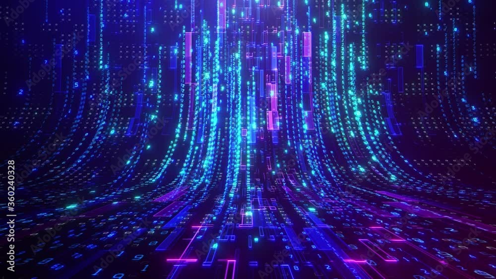 Abstract Technology Background. Binary data and streaming code.  3d rendering