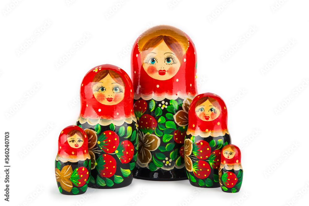 wooden Russian dolls in red, isolate on a white background wooden Russian dolls in red, isolate on a white background