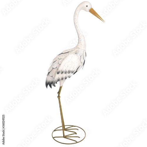 Metal stork bird figure on white background