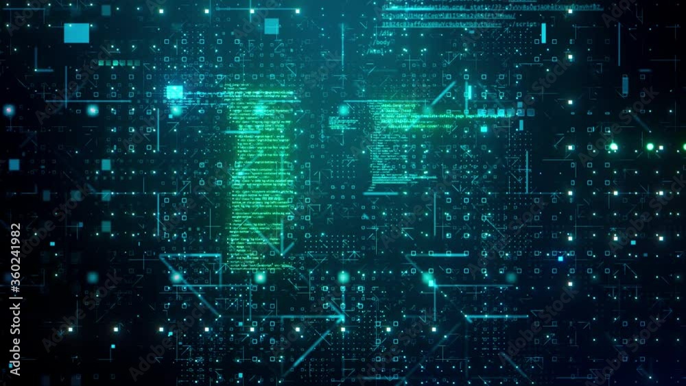 animation random colored computer code strings and digital elements flying toward the viewer. 3d rendering