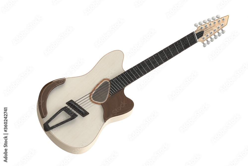 Guitar set isolated on a white background. Classical guitar for your business project.. 3D render