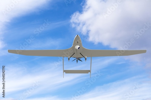 Unmanned military drone uav on patrol air territory at low altitude. 3D render