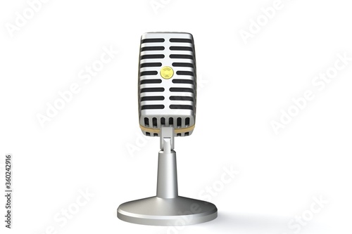 Vintage microphone on a white background. 3D render