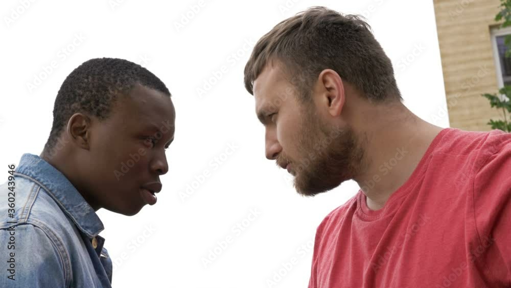 Aggression between a black guy and a man of European appearance. Aggression between a black guy and a man of European appearance.