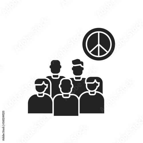 Anti war movement glyph black icon. Peaceful protest. Social protest. Pictogram for web page, mobile app, promo.