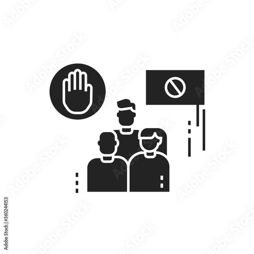 Boycott glyph black icon. Group of people strike. Social protest. Pictogram for web page, mobile app, promo.
