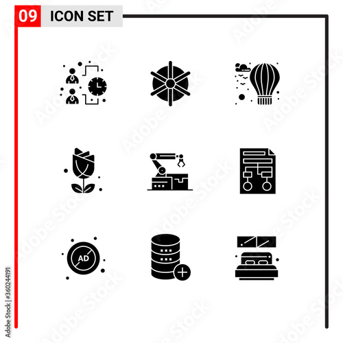 9 User Interface Solid Glyph Pack of modern Signs and Symbols of arm, atoumated, air, plent, imerican photo