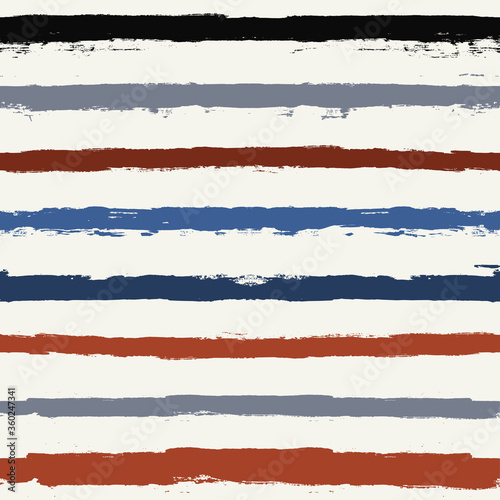 Hand drawn striped pattern, red and blue vertical stripe seamless background, watercolor brush strokes. vector grunge stripes, retro paintbrush line backdrop