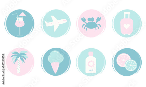 Vector set of logo design templates, icons and badges for social media highlights with cute summer vacation elements