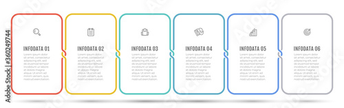 Business infographic template. Thin line design with marketing icons and 6 options, steps, rectangles. Vector illustration.