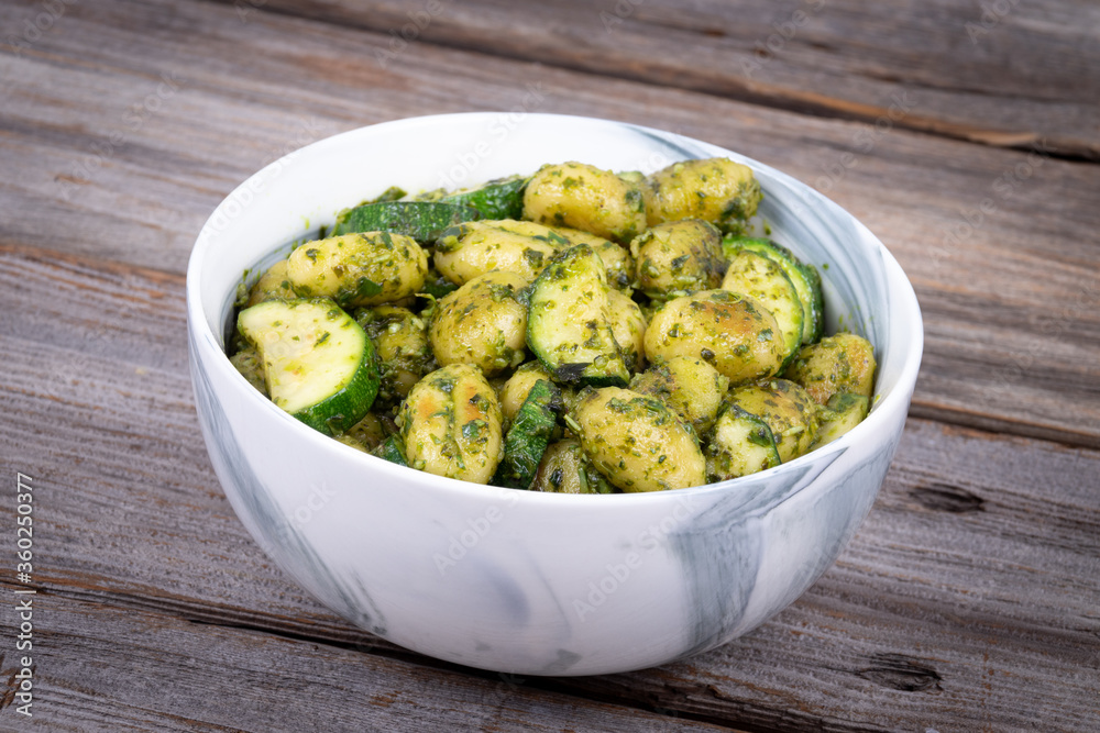 potato gnocchi pasta with zucchinis and fresh pesto potato gnocchi pasta with zucchinis and fresh pesto