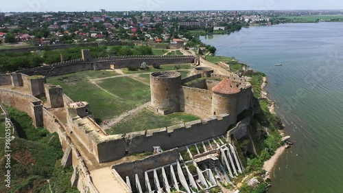 Old fortress in Belgorod-Dniester Ukraine aerial panorama view.