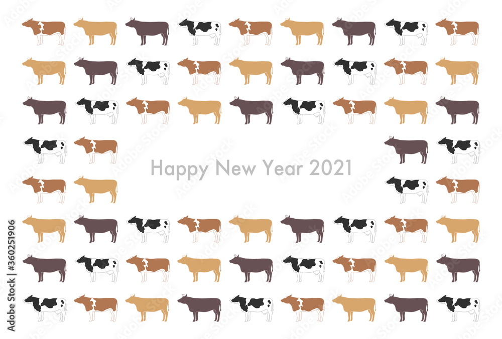 2021年丑年年賀状イラスト: 牛の模様