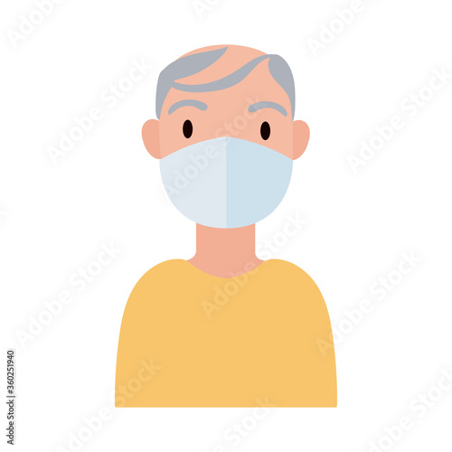 old man wearing medical mask flat style