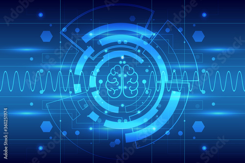 Brain abstract technology background with idea concept vector illustration.
