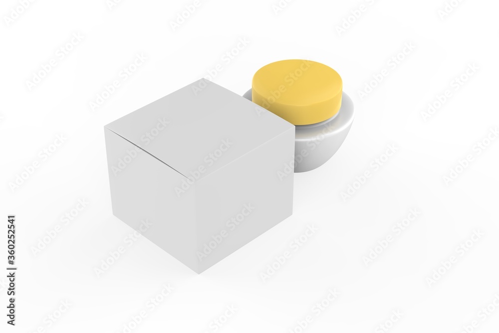 Cosmetic jar with packaging box mock up isolated on white background - 3d illustration Cosmetic jar with packaging box mock up isolated on white background - 3d illustration